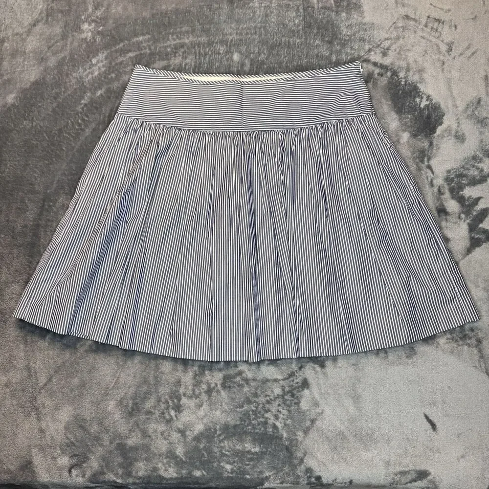 Gap Sz 12 100% Cotton Blue White Striped Skirt Nautical Full Blue A-Line Lined